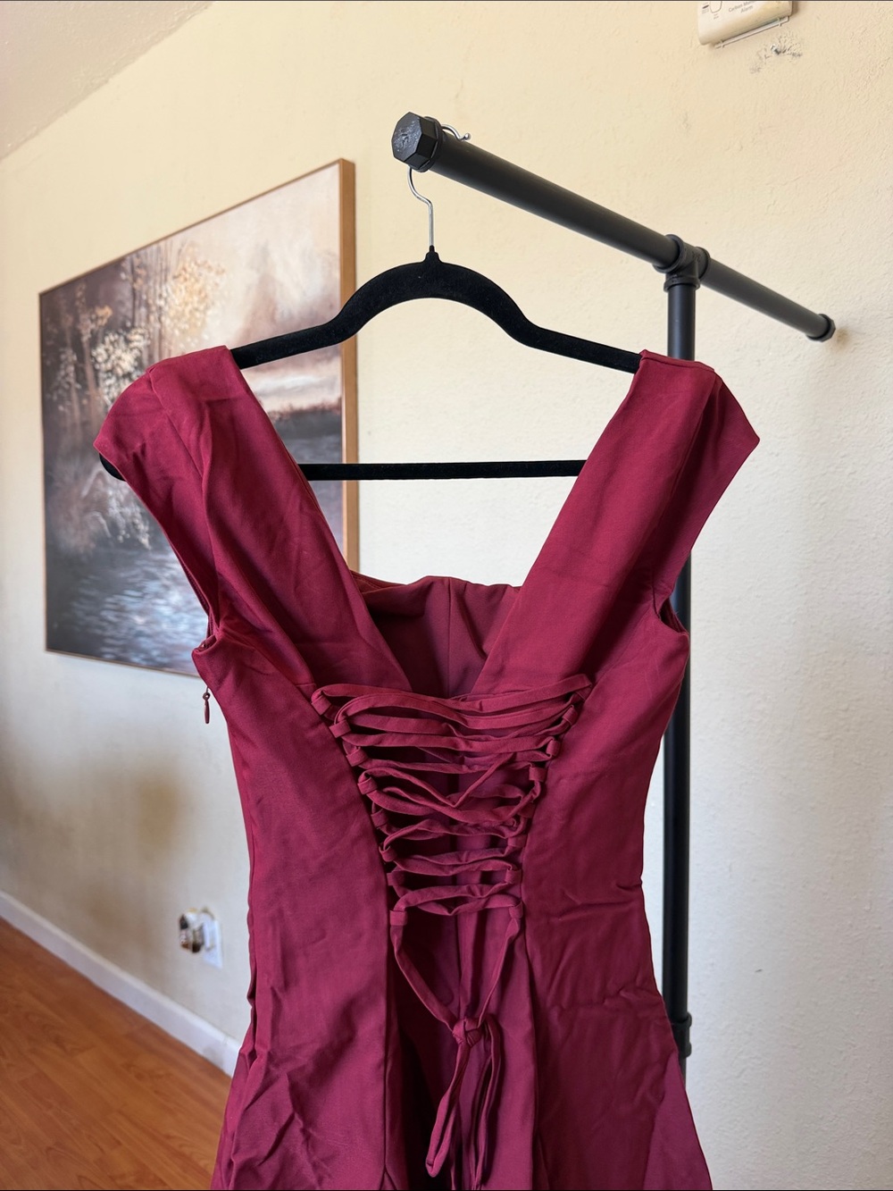 House of CB Raisa Wine Lace Back Twill Midi Dress Size M NWOT - Picture 10 of 13